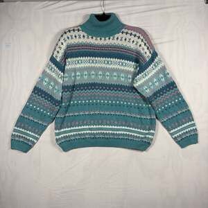 Vintage 90s Stratosphere Fair Isle Geometric Pattern Turtleneck Sweater L